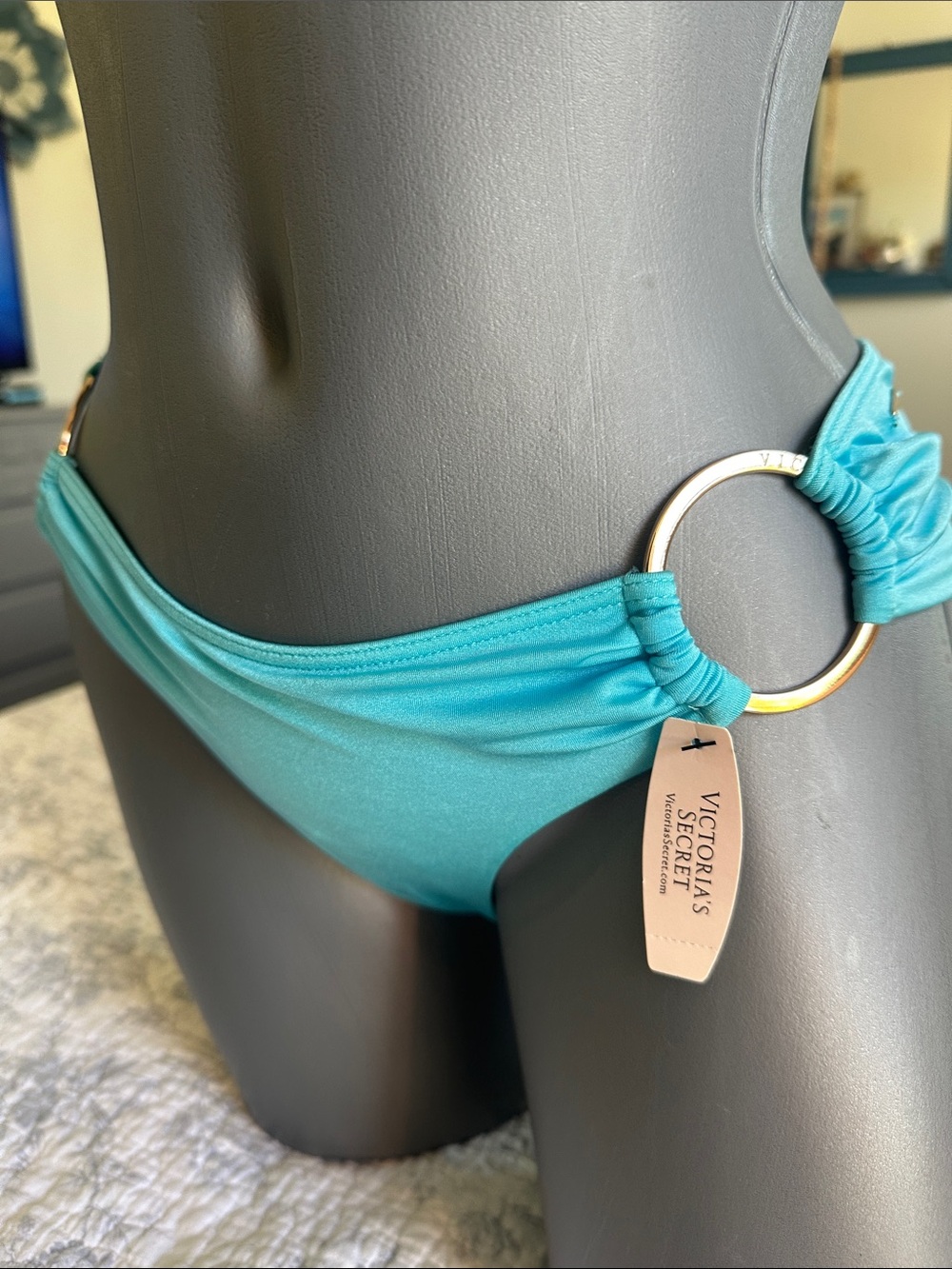 Victoria's Secret turquoise bikini bottom with gold O-ring NWT S